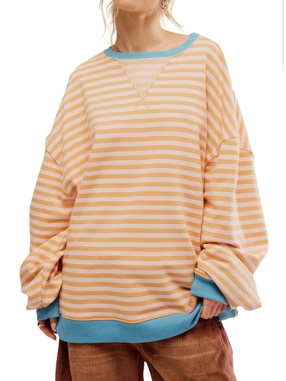 NWT Free People We The Free Latte Combo Classic Striped Crew